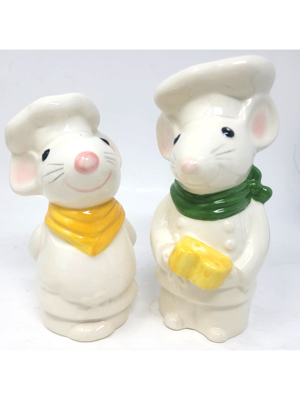 Vintage Ceramic Chef Mice Salt and Pepper Shakers Spoon and Cheese Figures